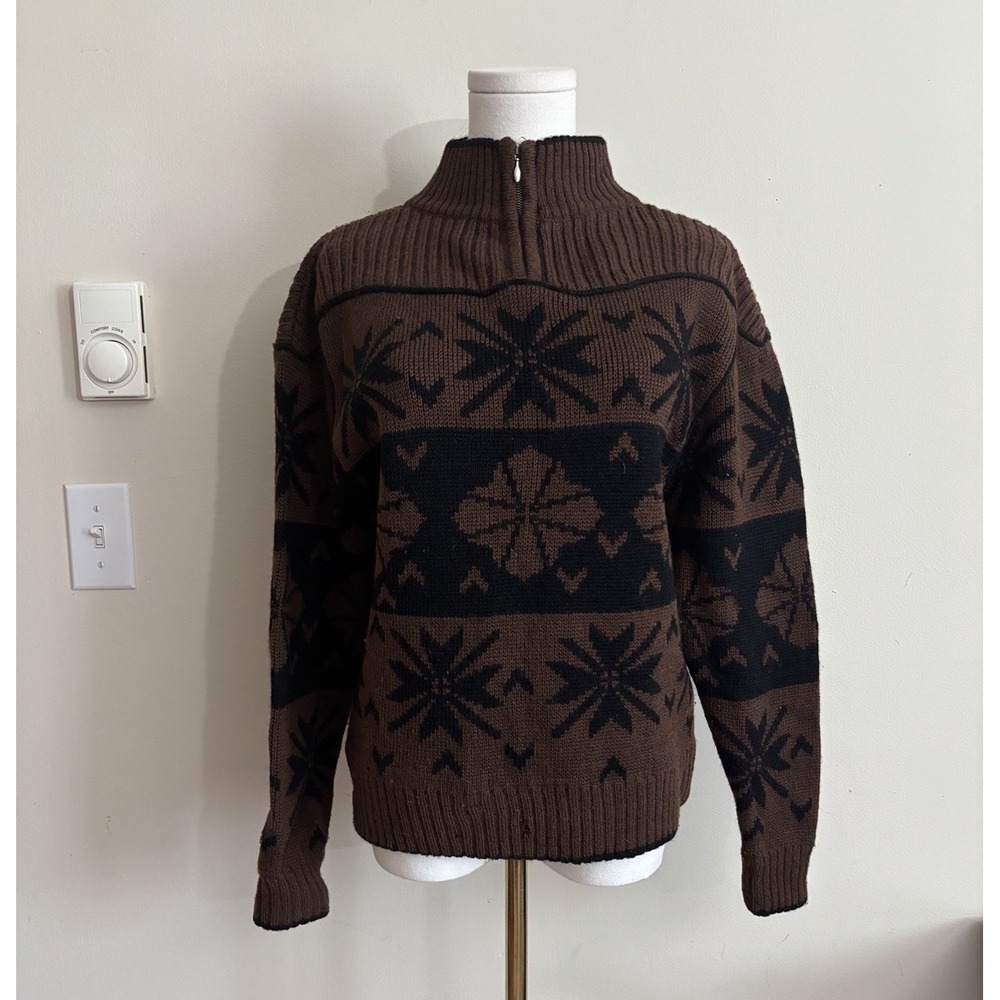 GAP Womens Small Mock Neck Sweater 100% Wool Vintage Y2K Brown Black Ski *FLAW